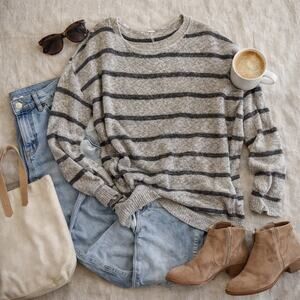 Free People Striped Oversized Sweater Cozy Neutral Slouchy Knit Size M